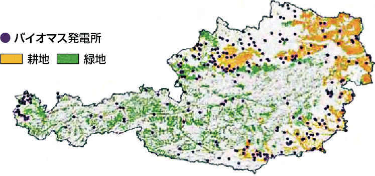 図2　オーストリア国内のバイオマス発電所の分布図