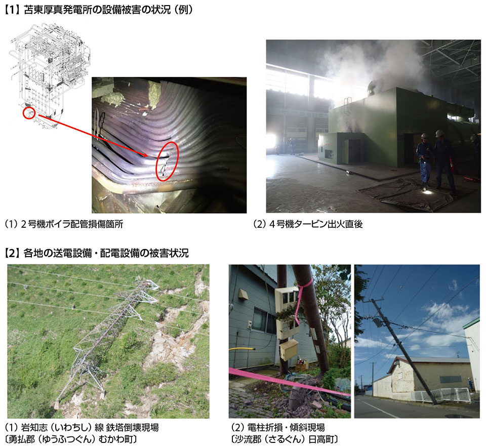 写真1　「平成30年北海道胆振（いぶり）東部地震」による電力関係被害状況（例）
