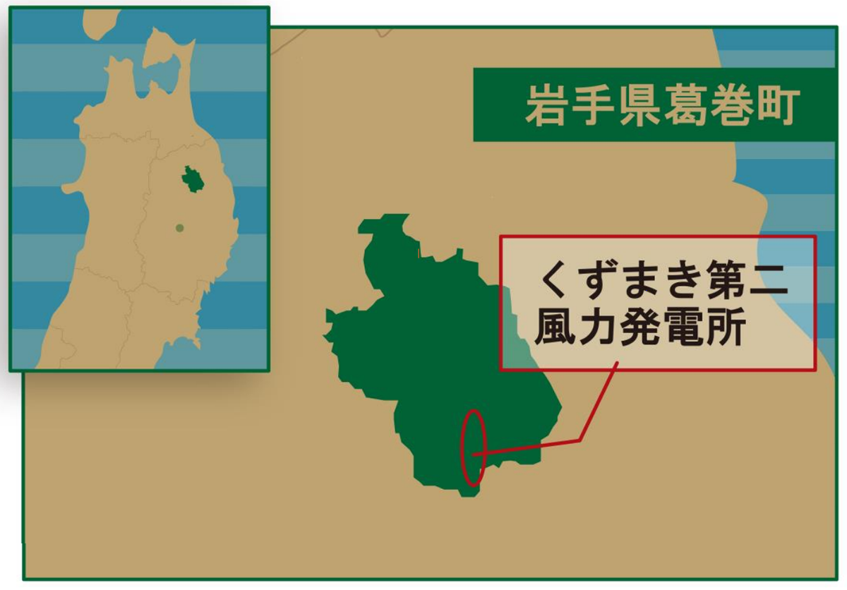 図　くずまき第二風力発電所の所在地