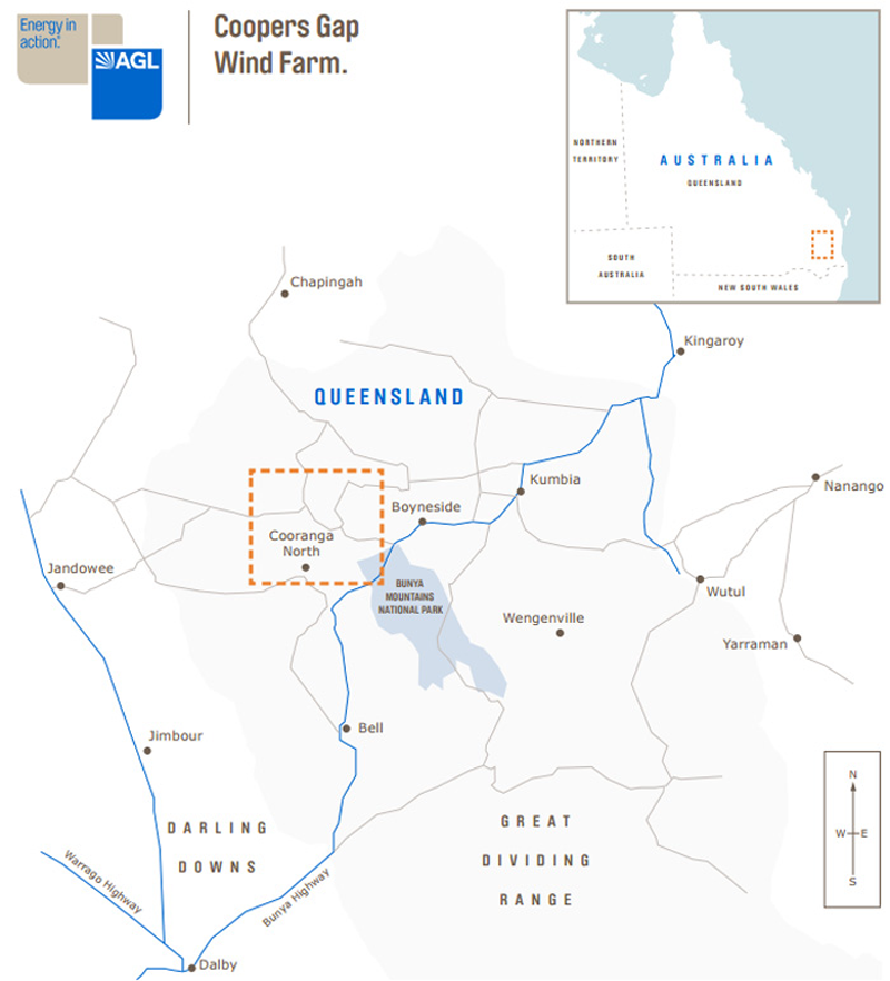 図　Coopers Gap Wind Farmの建設予定地