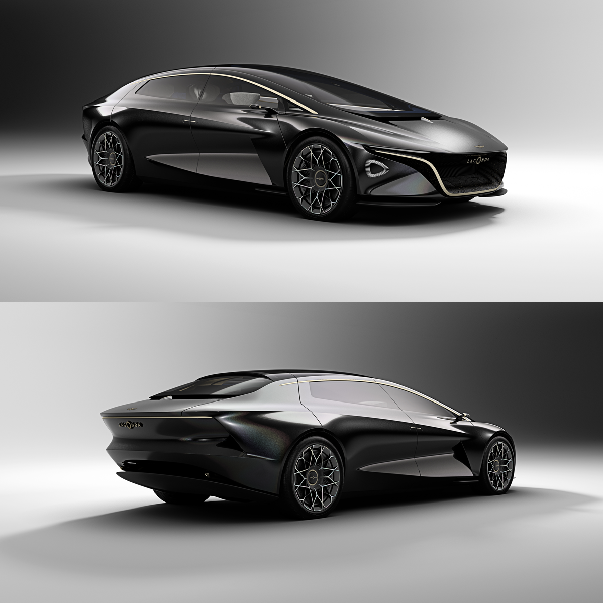 図　Aston Martinが発表したコンセプトカー「LAGONDA VISION CONCEPT」の外見。巨大なエンジンや変速機を載せる必要がなくなったため、車体前部が短くなっている