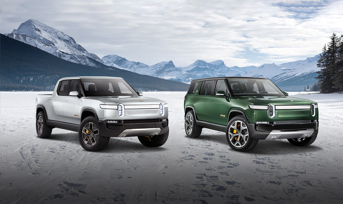 図　Rivian Automotiveが2018年11月のロサンゼルスオートショーで発表した「R1T」（左）と、「R1S」（右）