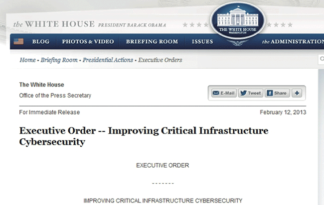 図1  「大統領令：重要インフラであるサイバーセキュリティの向上」のタイトル