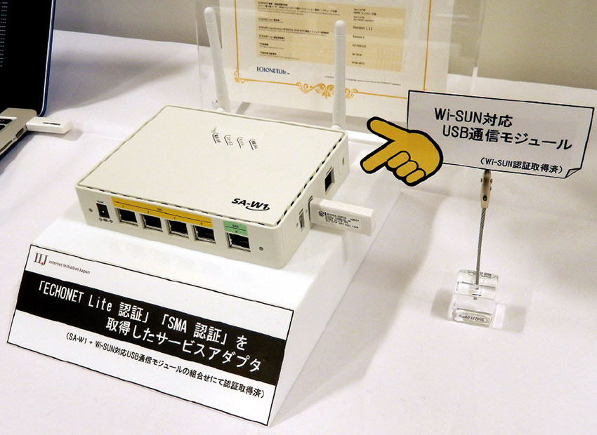 写真1　ECHONET Liteが実装された「SA-W1」。右側に挿入されているのはWi-SUN対応USB通信モジュール。