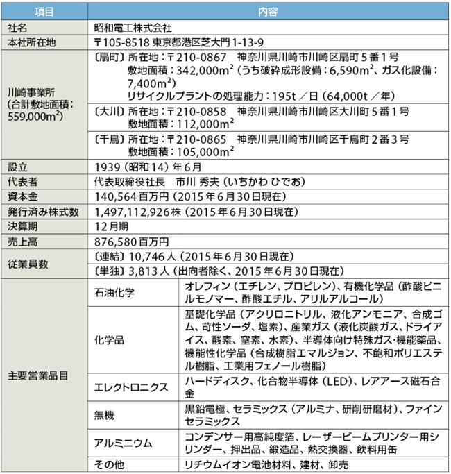 表5　昭和電工株式会社のプロフィール