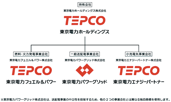 図2　ホールディングカンパニー制に移行（2016年4月）する東京電力の新組織構成（3つの事業部門を分社化）