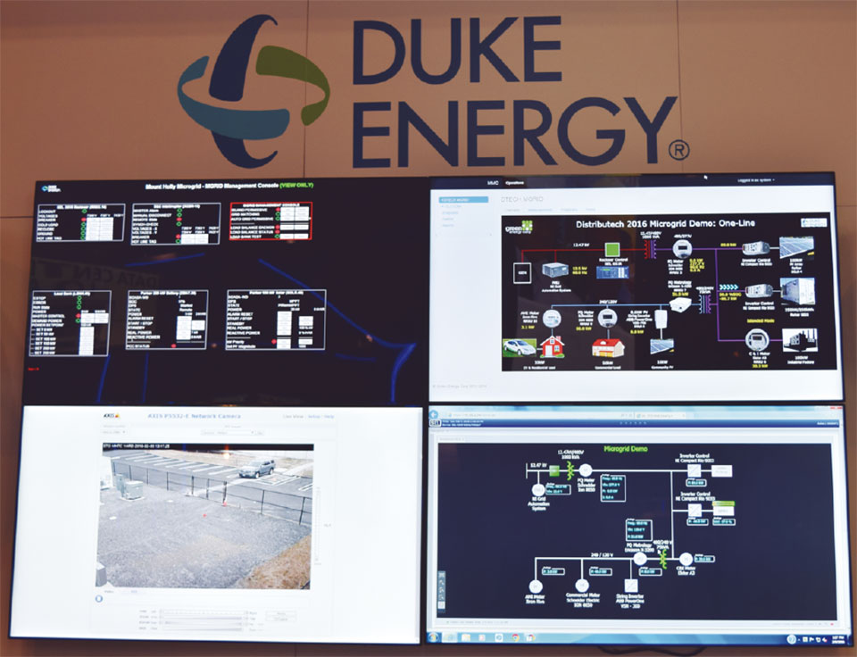 写真6　Duke EnergyブースでのOpenFMBのデモ。Mount Holly（マウントホリー）のデモとDistribuTECH 2016会場内のデモ画面。