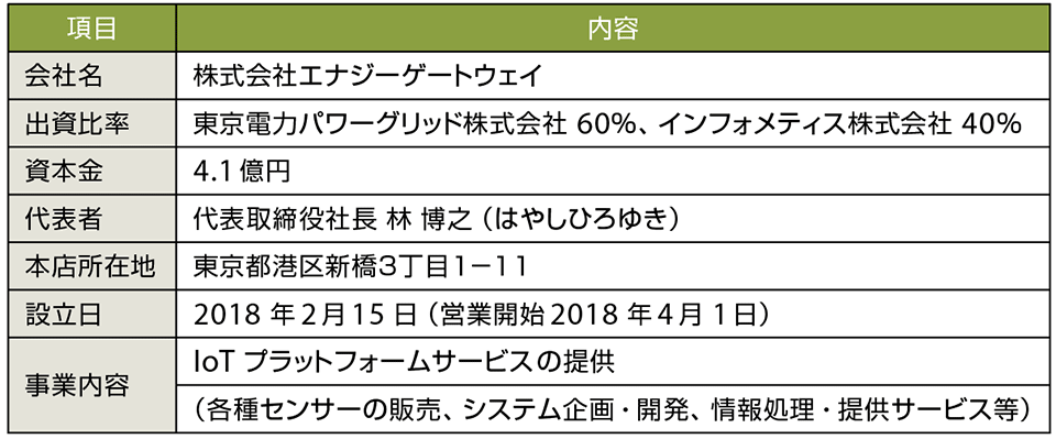 表1　株式会社エナジーゲートウェイのプロフィール（敬称略）