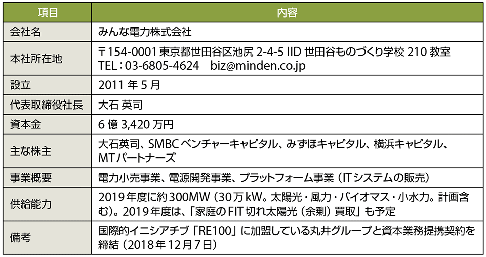 表3　みんな電力株式会社のプロフィール