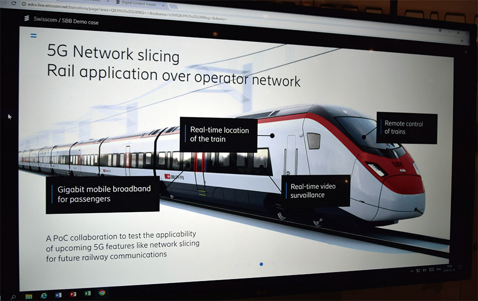 写真7　列車の遠隔運転に関するエリクソンとSBB（スイス連邦鉄道）の研究（写真はMWC 2018のもの）