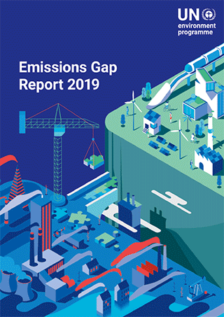 写真 『Emission Gap Report 2019』の表紙〔国連環境計画（UNEP）発行、2019年11月〕