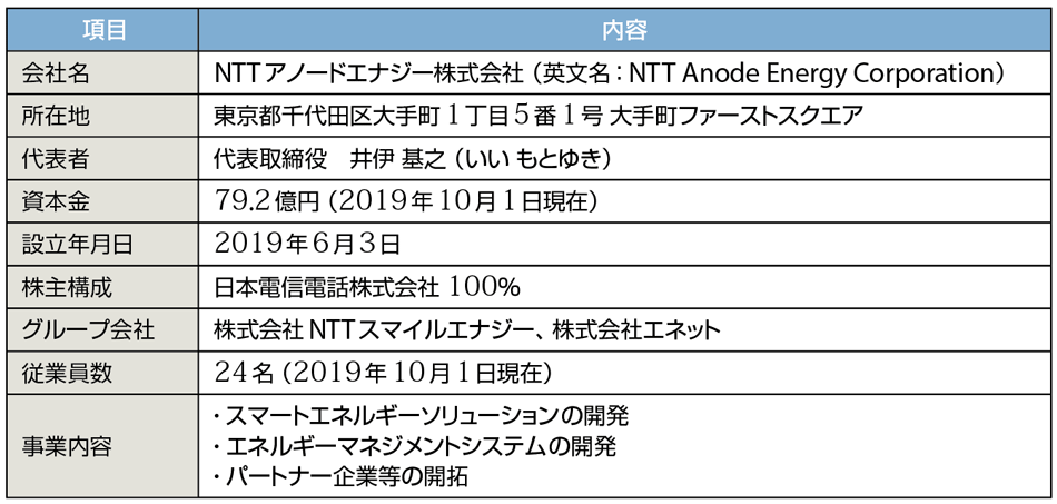 表1　NTTアノードエナジーのプロフィール（敬称略）