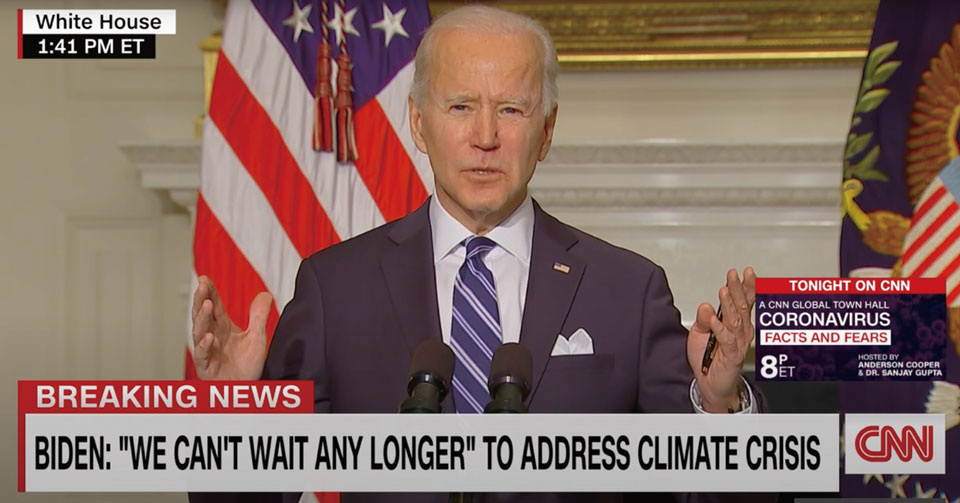 写真1　「気候危機への取り組みをこれ以上遅らせることはできない」と題するスピートを行った、ジョー・バイデン（Joe Biden）第46代米国大統領