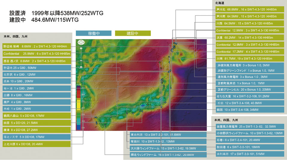 図4　シーメンスガメサが日本に設置・建設中の風力発電