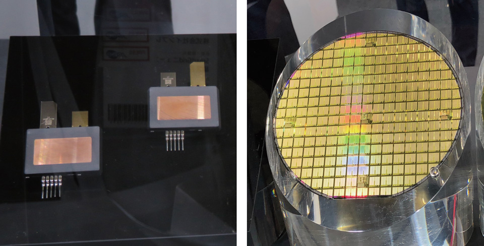 写真6　SiCパワーデバイス（左側）とSiCパワー半導体ウエハー（右側）