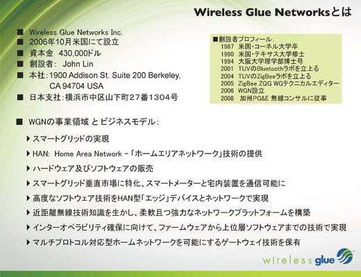 図1　ワイヤレスグルーネットワークス（WGN）のプロフィール