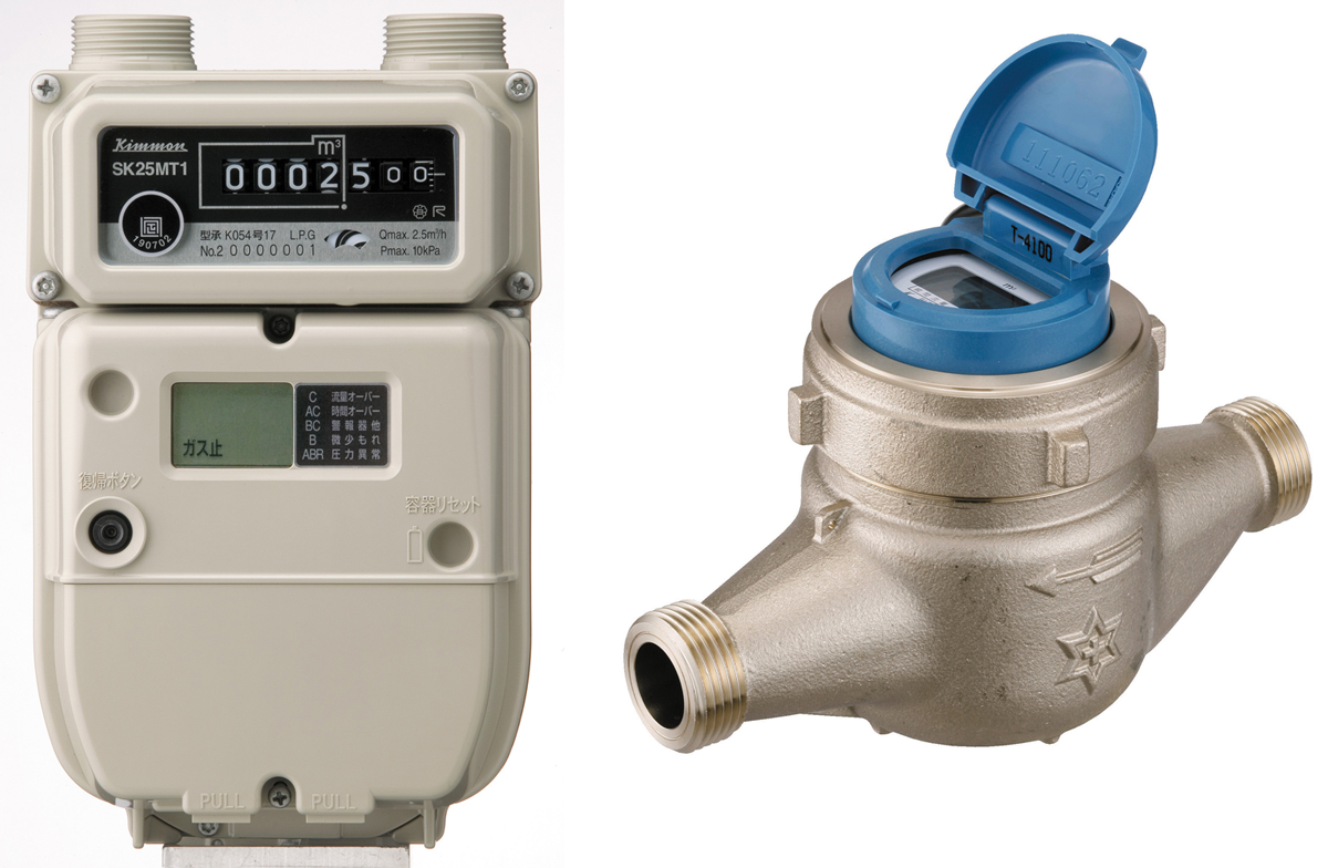図　実験に使うガスメーター（左）と水道メーター（右）