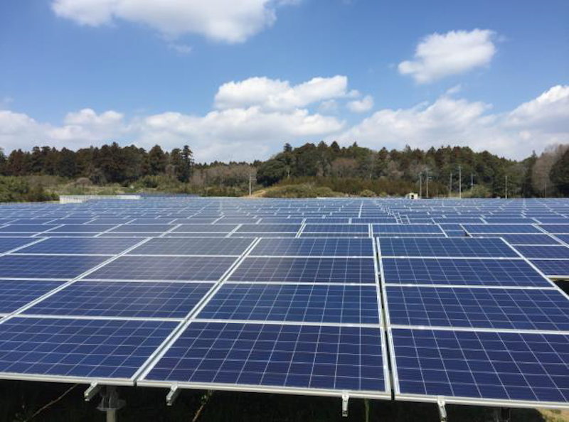 図　「かすみがうら太陽光発電所」に並ぶ太陽光発電モジュール