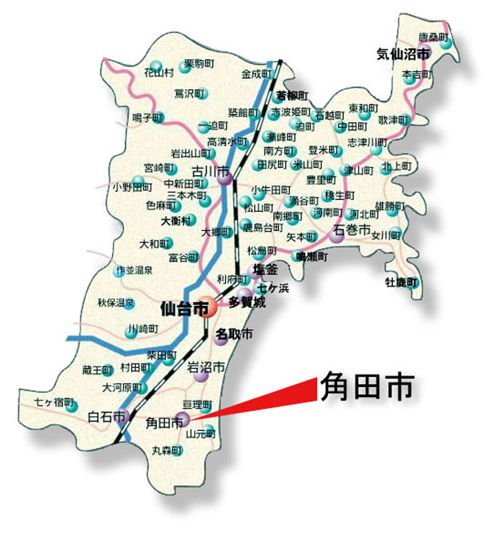 図　H.I.S SUPER電力がバイオマス発電所を建設する角田市の位置