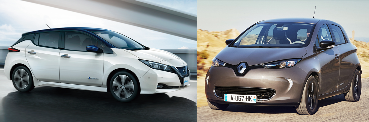 図　日産自動車がこの9月に発表したばかりの新型EV「LEAF」（左）と、Renaultが2016年11月に発売した新型EV「ZOE」（右）