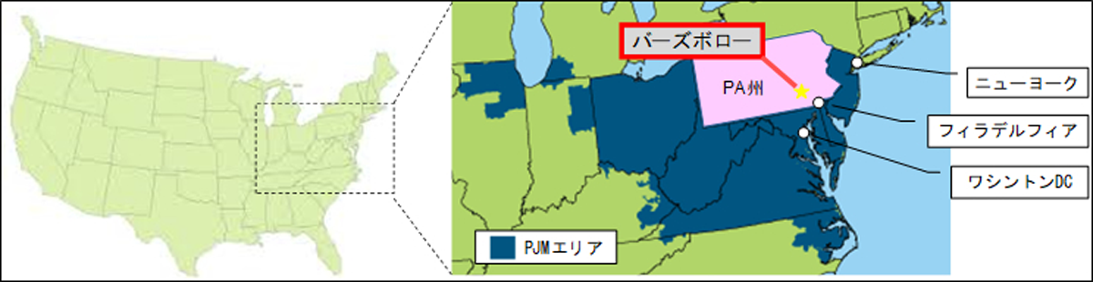 図　バーズボローガス火力発電所の建設地。ニューヨークやワシントンD.C.などの大都市に近いところに位置している