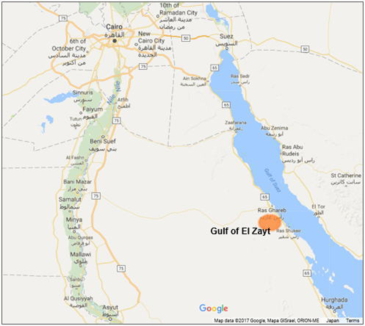 図　Ras Ghareb Wind Energyが風力発電所の建設を予定している地点