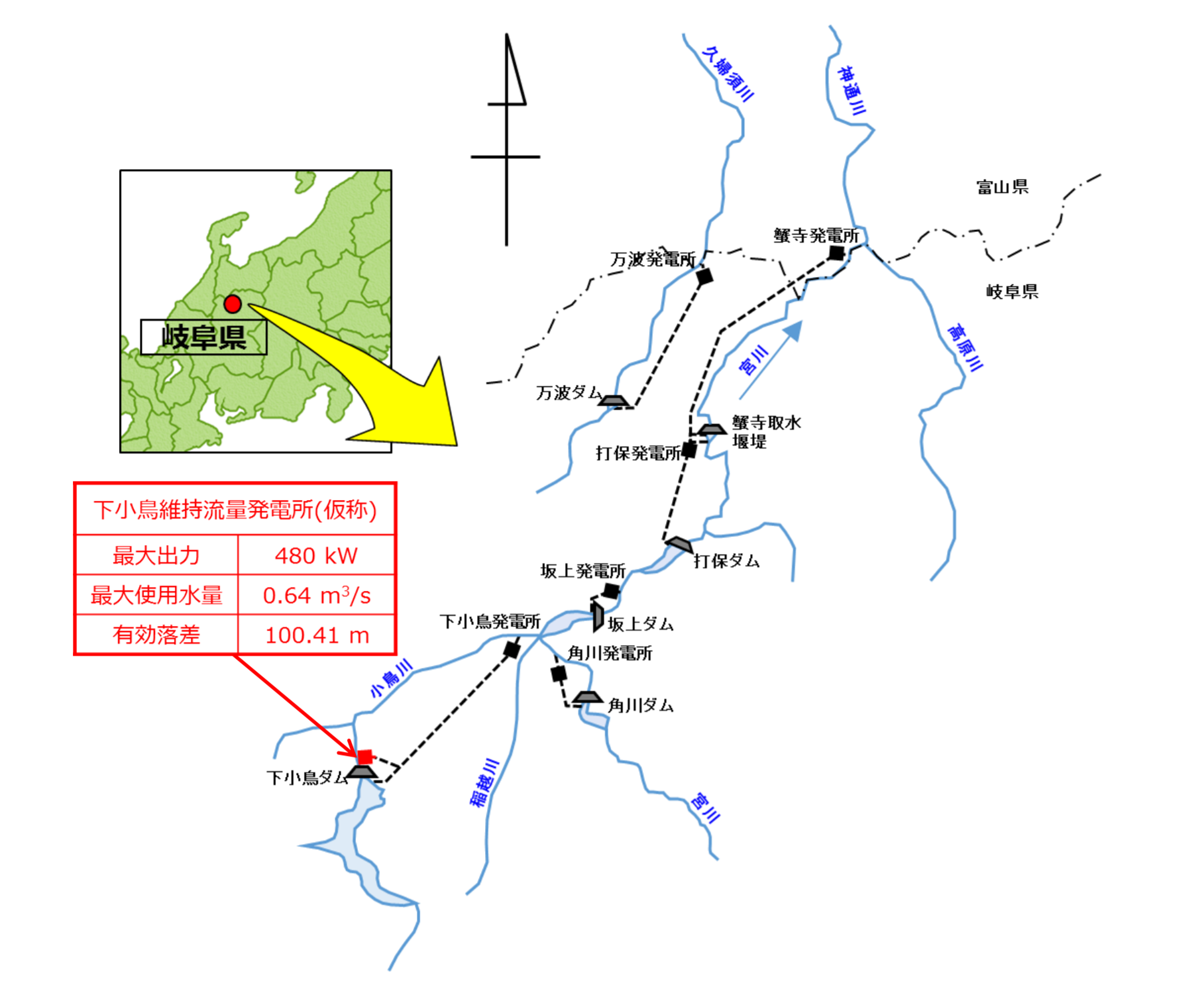 図　「下小鳥維持流量発電所（仮称）」の建設予定地