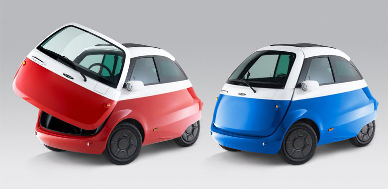 図　2人乗りEV「Microlino」。車体前面のドアから出入りする