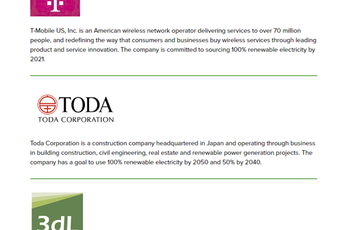 図　RE100のWebサイトを見ると、戸田建設の社名と目標を確認できる
