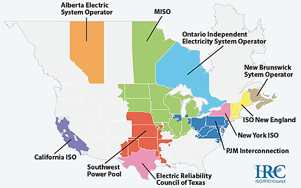 図2 2012年時点の米国のDRの進捗状況とRTO/ISOの管理地域図