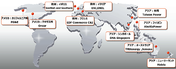 図3　世界の電力自由化・発送電分離された諸国へのオラクルソリューションの導入例