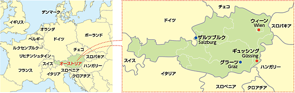 図1　オーストリア・ウィーン（Wien）とギュッシング（Güssing）の位置関係
