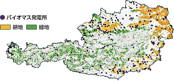 図2　オーストリア国内のバイオマス発電所の分布図