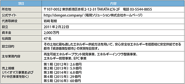 表1　電現ソリューション株式会社のプロフィール