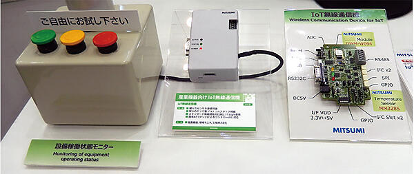 写真3　ミツミ電機の産業向けIoT無線通信機の展示・デモ