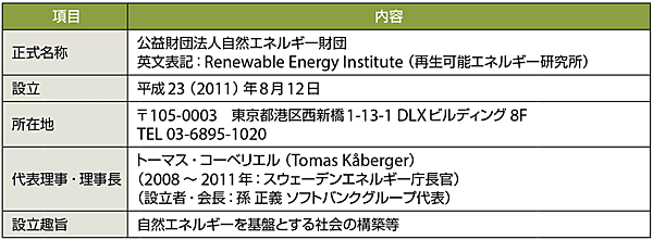 表1　公益財団法人 自然エネルギー財団のプロフィール（敬称略）