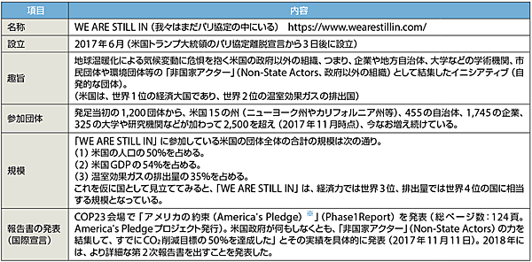 表1　「WE ARE STILL IN」（我々はまだパリ協定の中にいる）のプロフィール