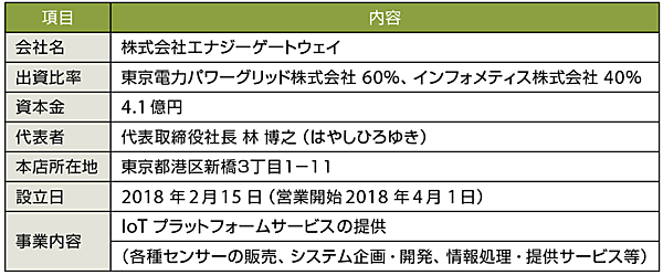 表1　株式会社エナジーゲートウェイのプロフィール（敬称略）