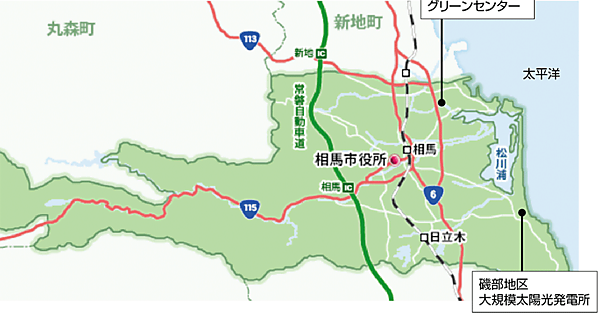 図1　福島県相馬市の位置（右側が太平洋）