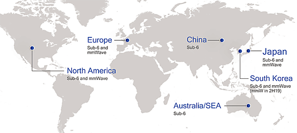 図1　5G時代を迎えて2019年は世界中の地域で5Gが展開されている