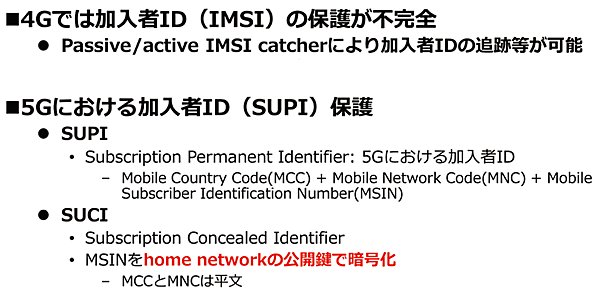 図7　プライバシー（加入者IDの保護）：4Gと5Gの比較