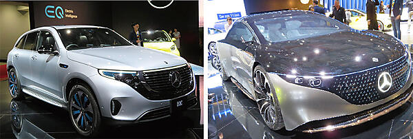 写真5　ベンツ初のEV「EQC」（左）と次世代のコンセプトEV「EQS」（右）