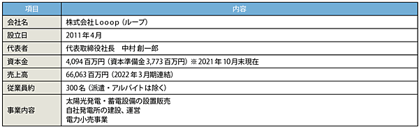 表1　株式会社Looopのプロフィール