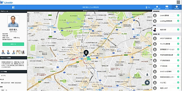 図　LiveAirのWebサイトの画面。どの人がどこにいるかがすぐに分かる