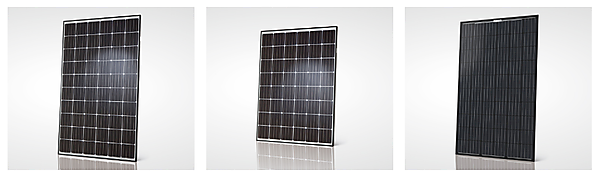 図　左から60セルの「Q.PEAK-G4.1」、48セルの「Q.PEAK S-G4.1」、60セルで本体色を黒にした「Q.PEAK BLK-G4.1」