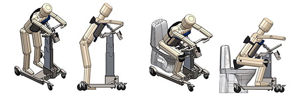 図　Robin-Tがヒトを支援する様子。左側が立位で、右側が座位