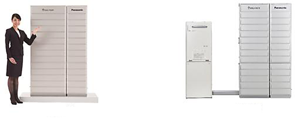 図　新製品の外観。左側が一体型で、右側が「バックアップ熱源機」を分離した別置型