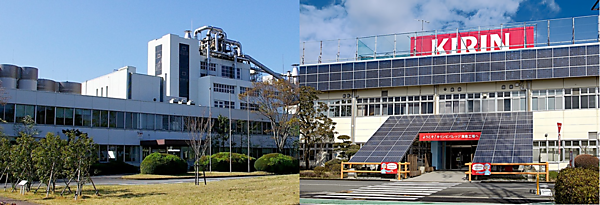 図　キリンビール取手工場（左）とキリンビバレッジ湘南工場（右）