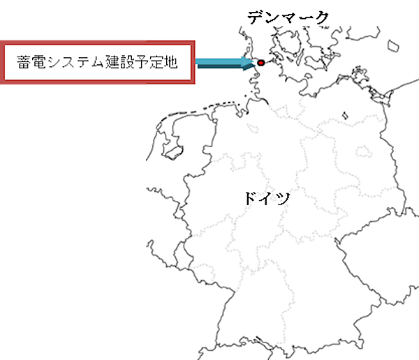 図　蓄電池システムの建設予定値。デンマーク国境のすぐそばだ
