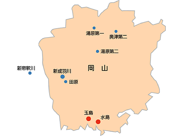 図　水島発電所の位置。岡山県の南端にある